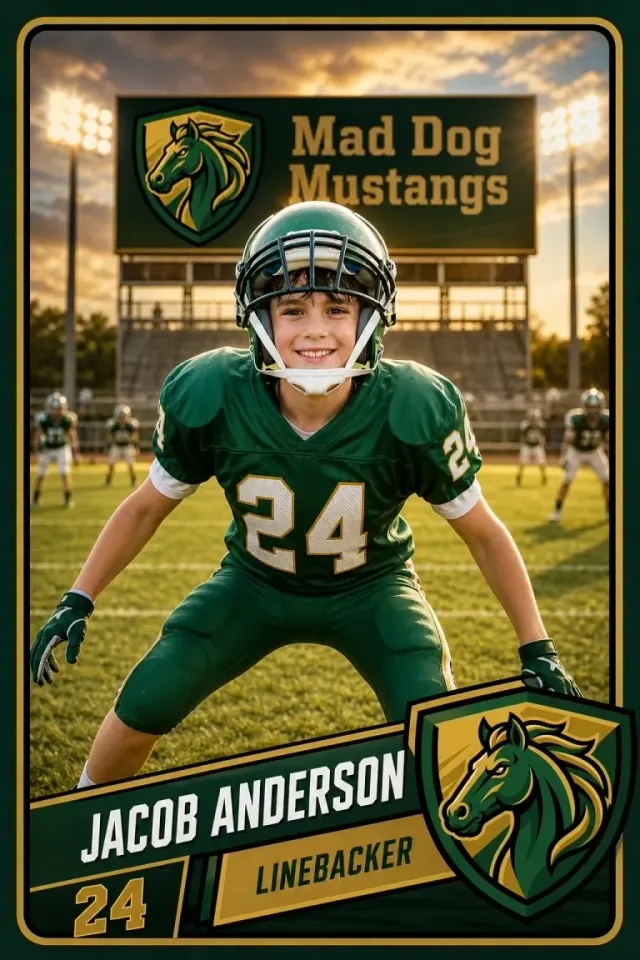 Animated youth football highlight card