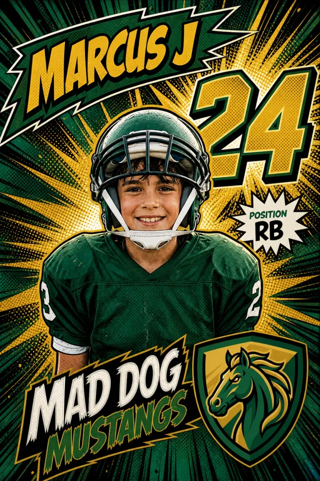 Custom comic-style youth football poster